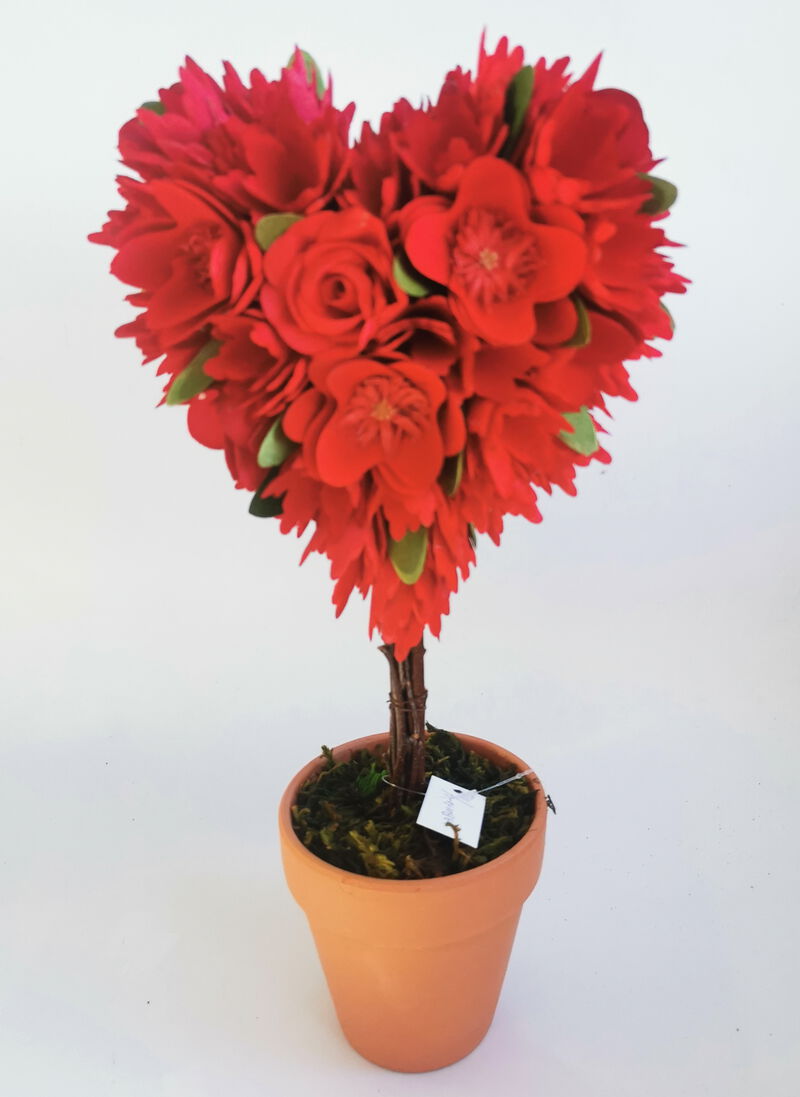 Wooden Mixed Floral Valentine's Day Artificial Potted Topiary - 14" - Red image number 5