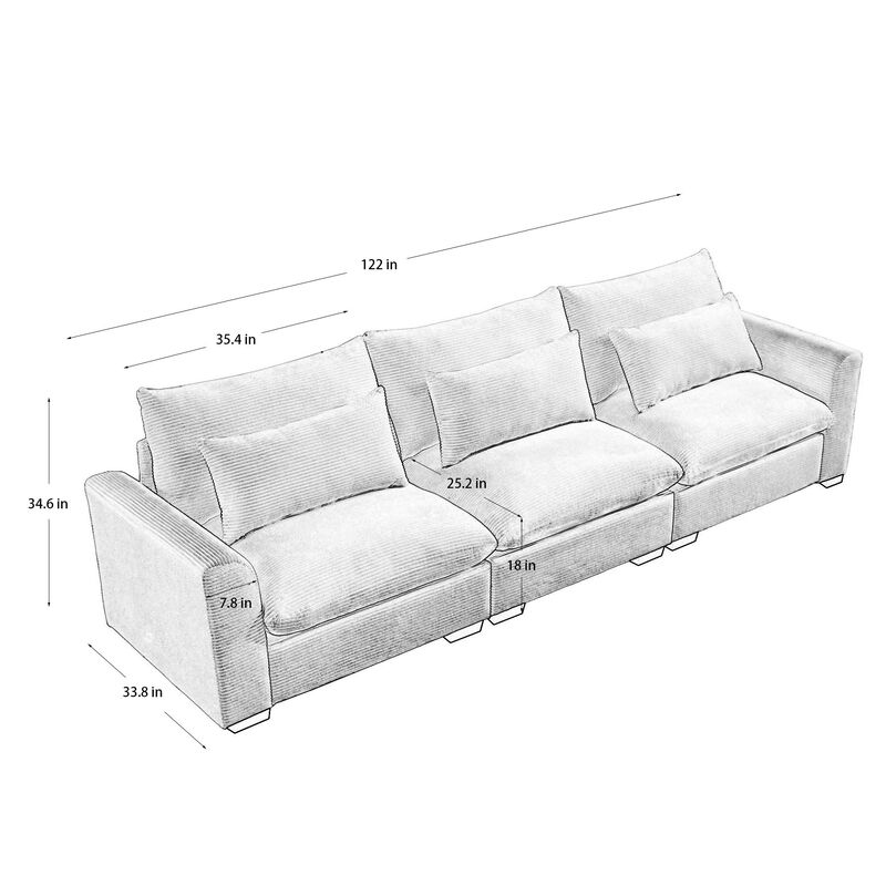 Merax 3 Seater Deep Seat Corduroy Sofa Couch image number 7