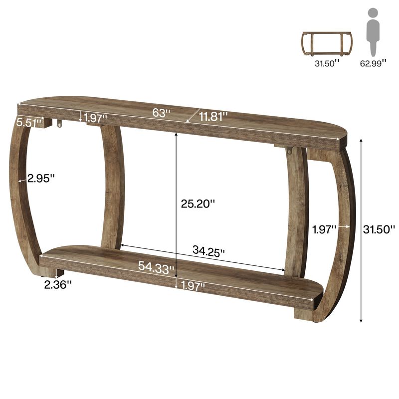 Farmhouse Entryway Console Table, Wooden Sofa Table with Curved Legs-Brown image number 2