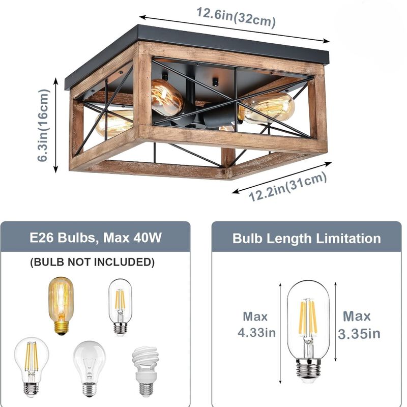 ELEMENT ACE 4-Light Farmhouse Flush Mount Ceiling Light Fixture, Rustic Close to Ceiling Lamp for Kitchen Island Living Room Bedroom Hallway Entryway Laundry image number 2