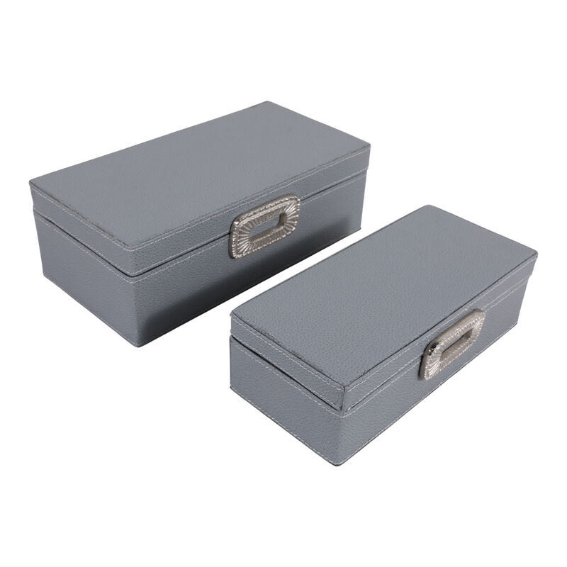 S/2 10/12" Shagreen Boxes W/ Hardware, Blue/silver image number 3