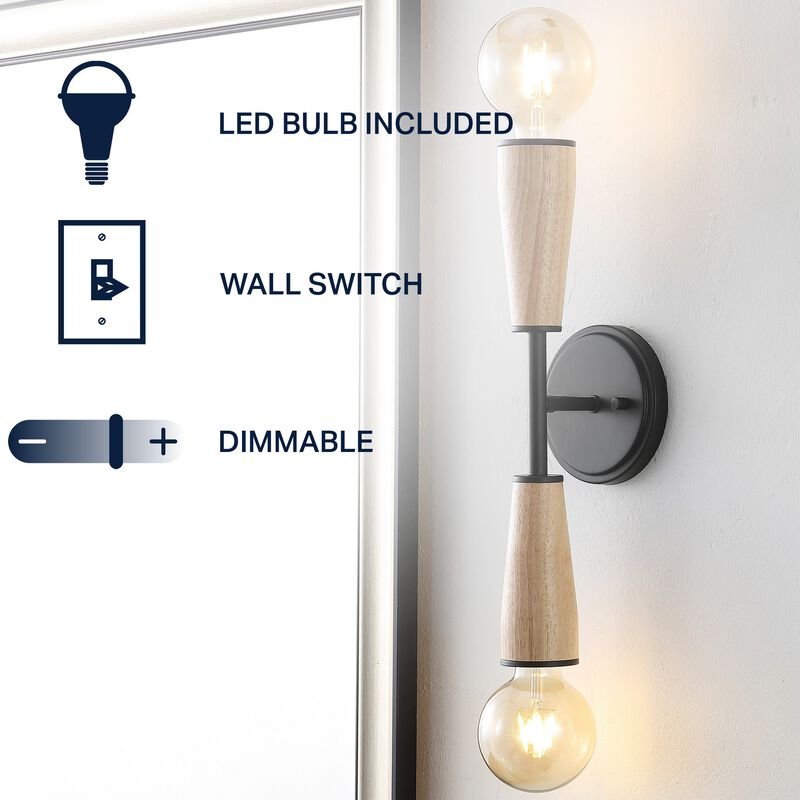 Katia 2-Light Modern Designer Iron/Wood Double Sided Hourglass LED Sconce