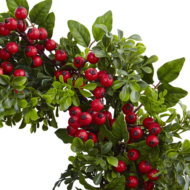 Nearly Natural 24-in Berry Boxwood Wreath