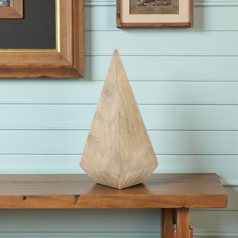 HomeRoots 6" Natural Solid Wood Pyramid Decorative Sculpture image number 1