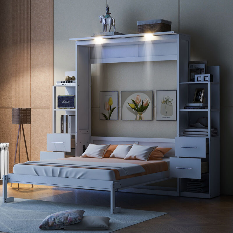 Merax Cabinet Murphy Bed  with LED Lights