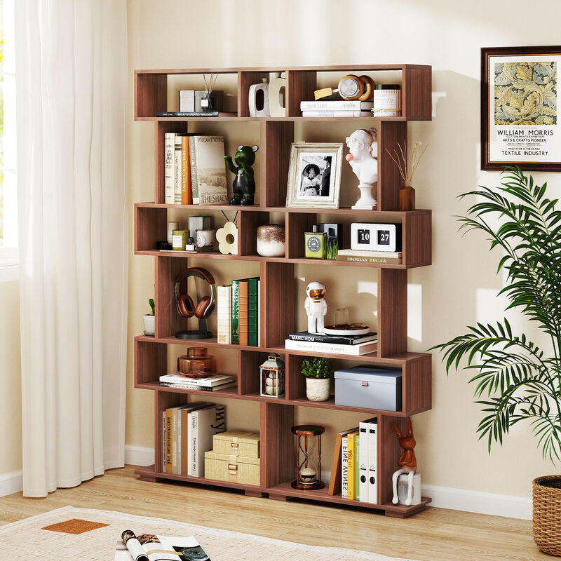 Vertical 6-Tier Bookshelf with Anti-Tipping Kits &ndash; Geometric Storage for Office