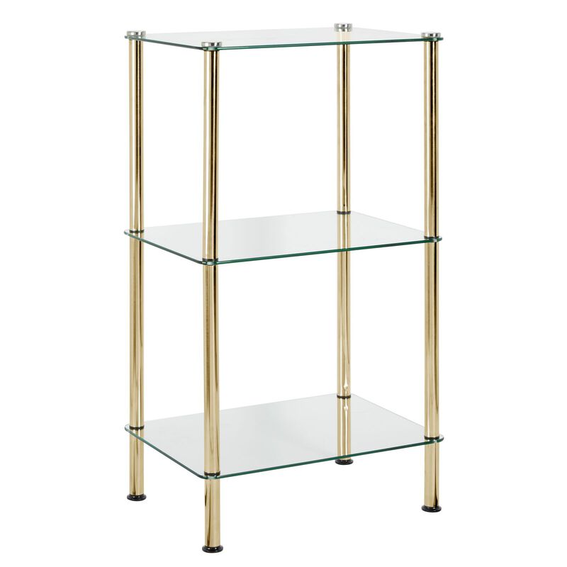 mDesign Metal/Glass 3-Tier Storage Tower w/ Open Glass Shelves, Soft Brass/Clear image number 1