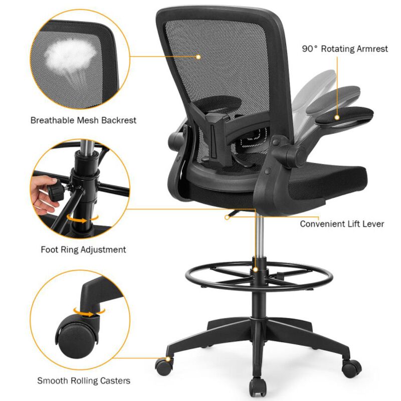Hivvago Height Adjustable Drafting Chair with Flip Up Arms