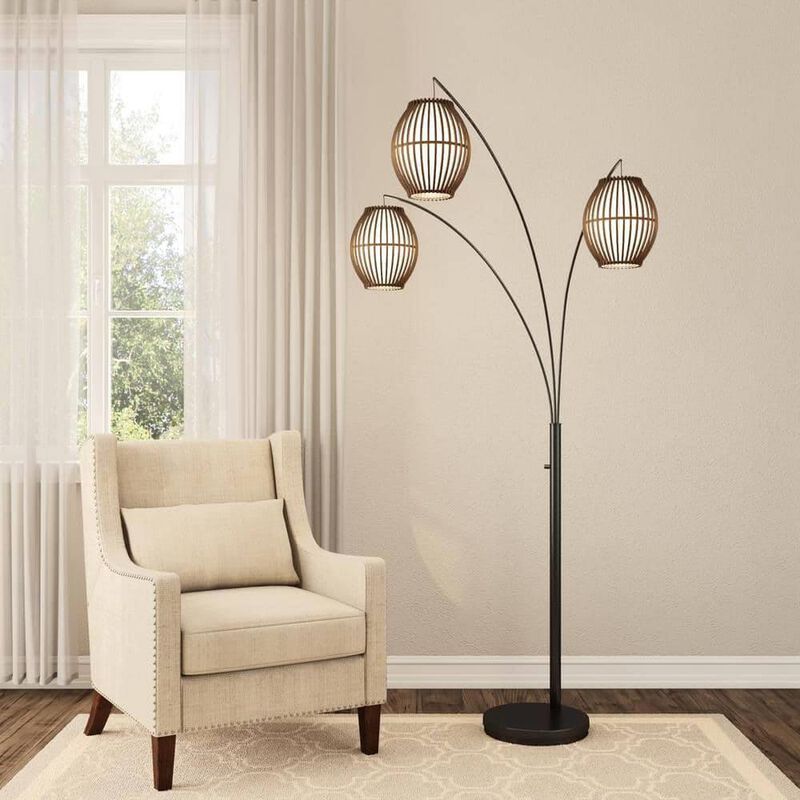 Hivvago Modern Mid-Century Bohemian 82-inch Arch Floor Lamp with 3 Barrel Lights