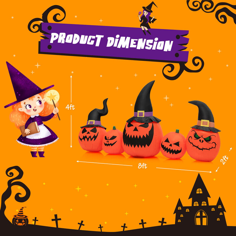 8 Feet Inflatable Pumpkin Family Waterproof Halloween Yard Decoration with LED Lights image number 3