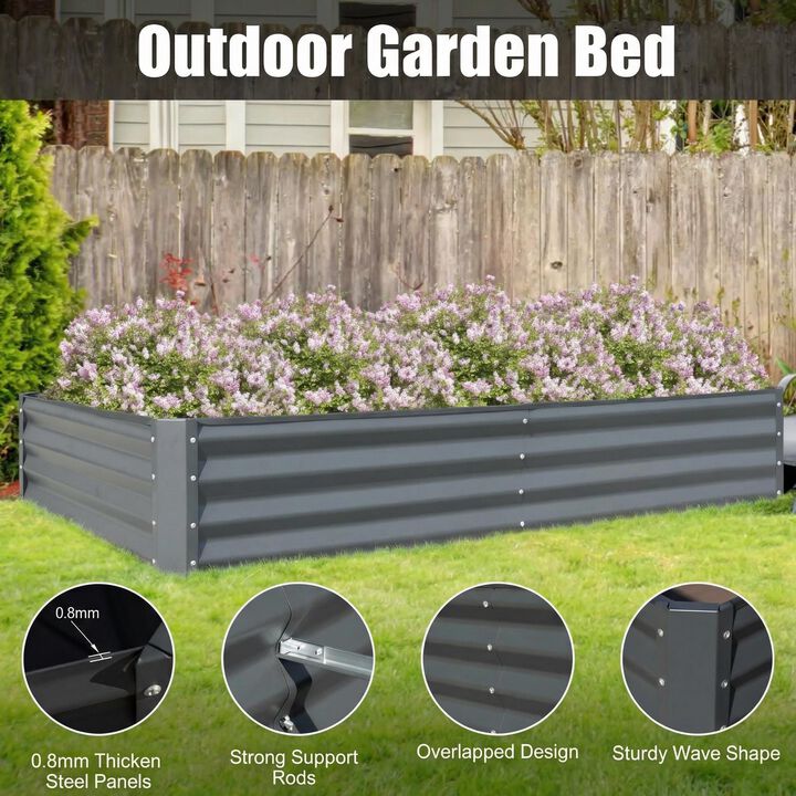 CLIHOME 8x4x1Ft Outdoor Galvanized Raised Garden Bed, Large Metal Garden Flowerpot Box