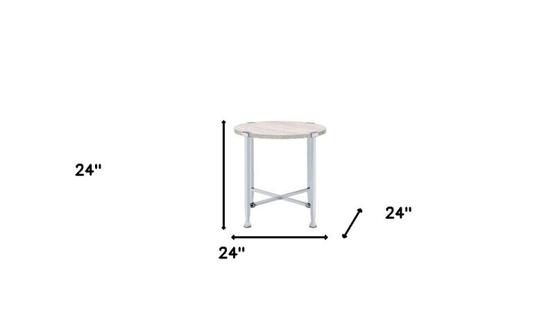 Industrial Wood and Metal Round Accent Table, Compact Design for Small Spaces