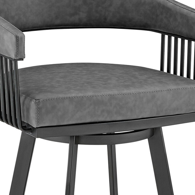 Hivvago 25 Inch Gray And Black Iron Swivel Low Back Counter Height Bar Chair