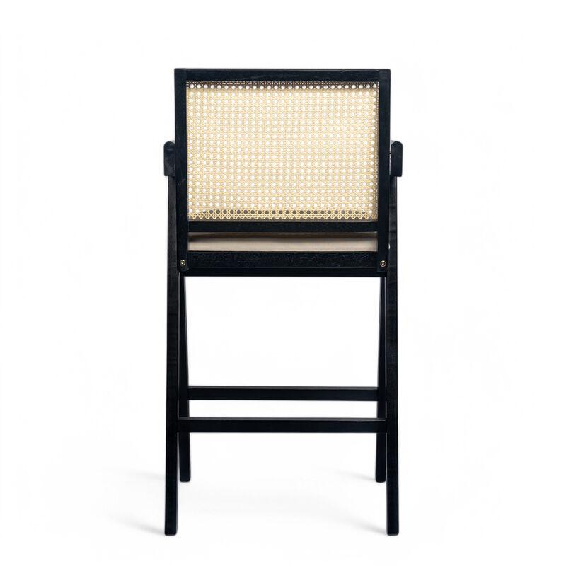 Merax Cream Woven Cane Plastic Backrest Bar Stool
