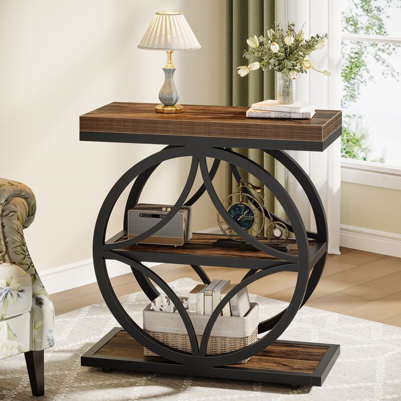 Narrow Industrial Bedside Table with 3-Tier Storage, End Table image number 1