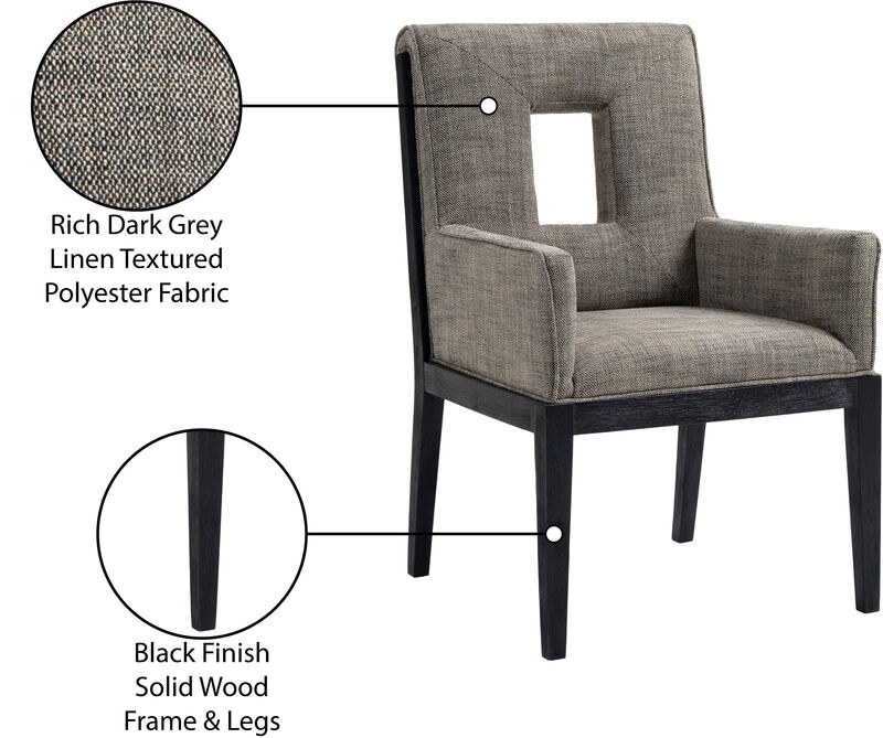 Meridian Furniture Gwendolyn Grey Linen Textured Fabric Dining Arm Chair