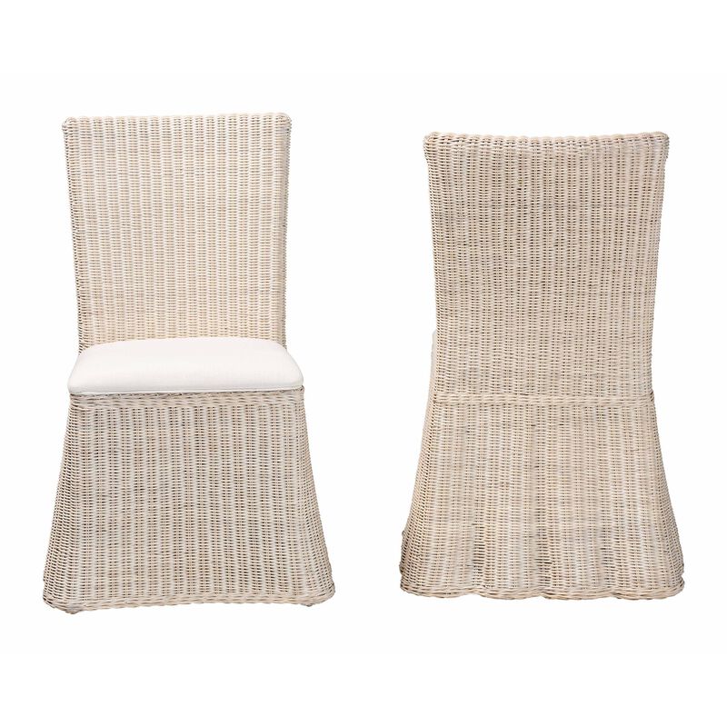 bali & pari Sara Natural Rattan 2-Piece Dining Chair Set - Handwoven Wicker Accent Chair with Scalloped Skirt Base and Tall Backrest image number 1