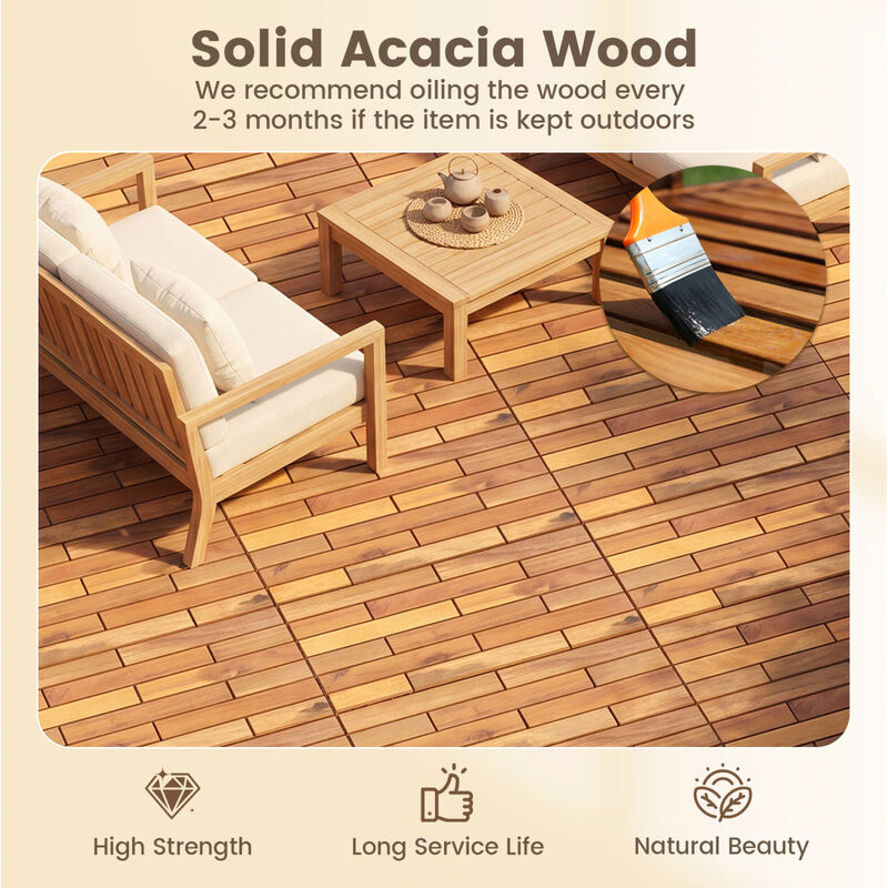 36 Pack Acacia Wood Deck Tiles with Interlocking Design for Balcony and Patio-Natural image number 7