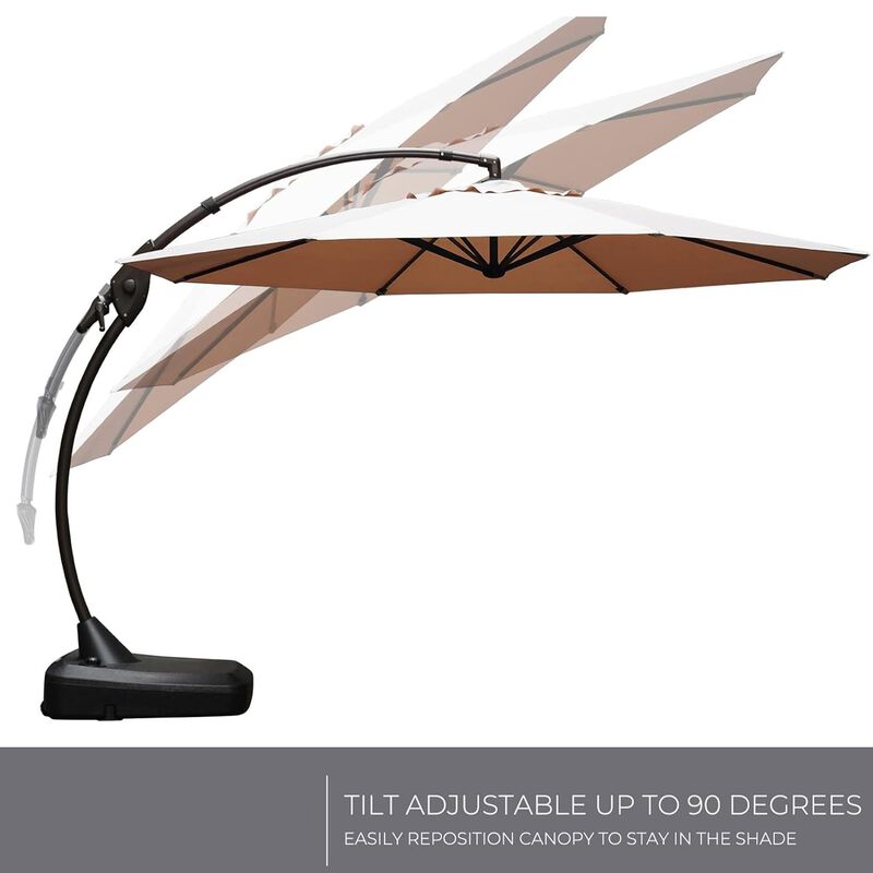 Mondawe 12ft Premium Cantilever Umbrella,With Sunbrella Fabric And Wheels 8 Steel Ribs Umbrella