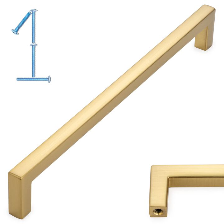 KOOFIZO Solid Square Bar Cabinet Handle - Brushed Gold Furniture Pull, 7.6 Inch/192mm Screwhole Distance, 1-Piece for Kitchen Cu
