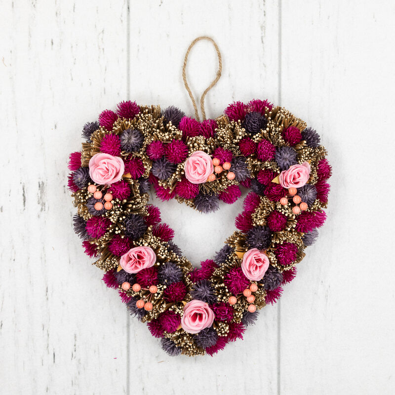 Floral and Twig Artificial Heart Valentine's Day Wreath - 13.5-Inch - Pink and Purple image number 4