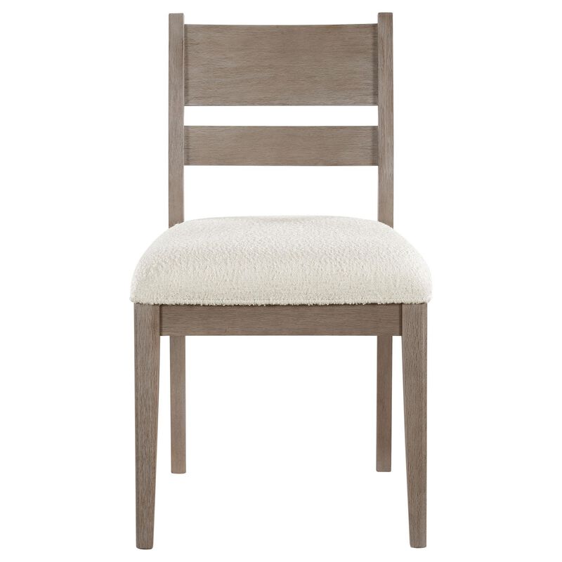 Elia Dining Side Chair Set of 2, Ladderback, Gray Wood, Cream Fabric - Benzara