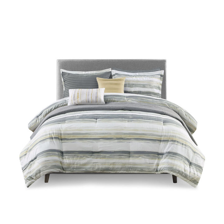 Gracie Mills Javier 8-Piece Tranquil Seersucker Stripe Comforter and Quilt Set Collection