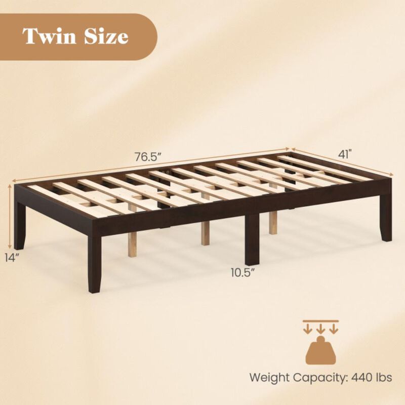 Hivvago 14 Inch Twin Wood Platform Bed Frame with Wooden Slats Support