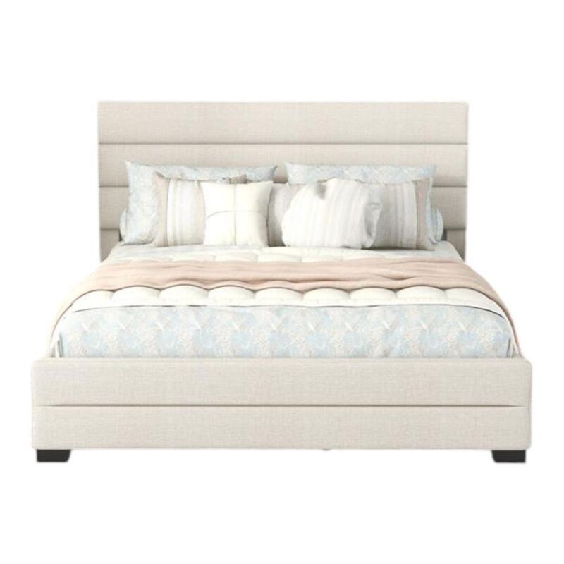 Platform Bed with Upholstered Headboard Trundle and Two Drawers