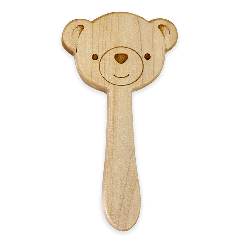 Solid Maple Wood Baby Rattle &ndash; Natural Wooden Bear Rattle | Made in the USA image number 0