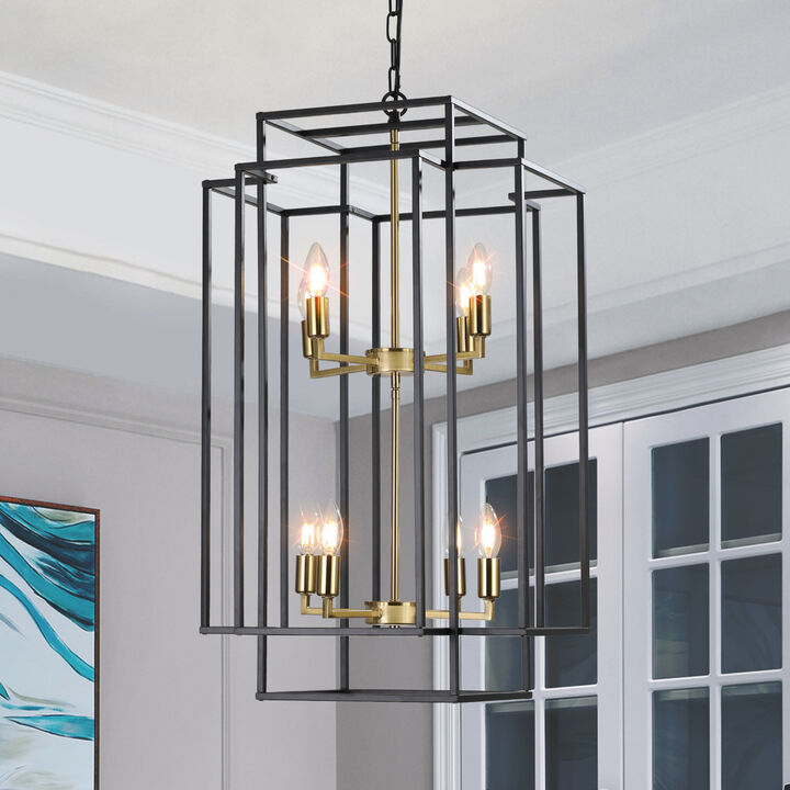 ELEMENT ACE Modern Geometric Pendant Chandelier with Industrial Metal Frame and Adjustable Hanging System
