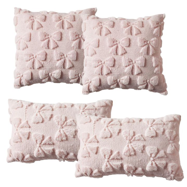 Garvee 4-Pack Bow Faux Fur Pillow Covers &ndash; Square & Lumbar Set for Couch, Sofa, Bed. 18x18/20x12 Inch