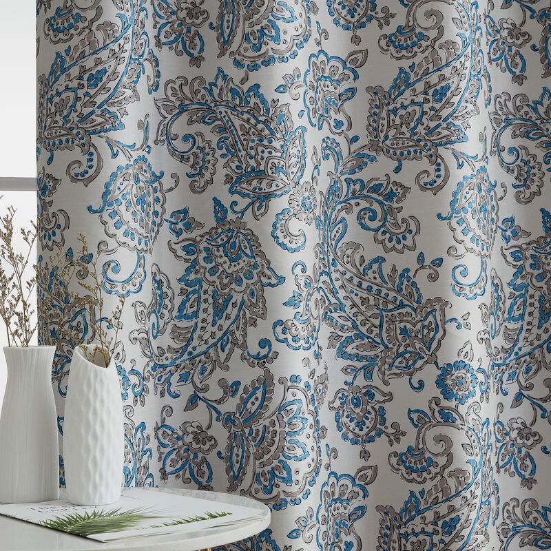 THD Paisley Faux Silk 100% Blackout Room Darkening Thermal Lined Energy Efficient Curtain Grommet Panels - Pair image number 4