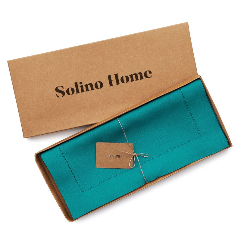 Solino Home Classic Hemstitch 100% Linen Table Runner &ndash; Handcrafted, Machine Washable, Perfect for Holiday and Everyday Dining