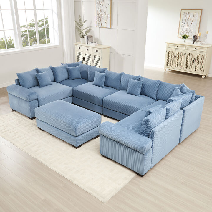 Cruben Oversized Cloud U‑Shape Multi‑Unit Modular Corduroy Sectional Sofa