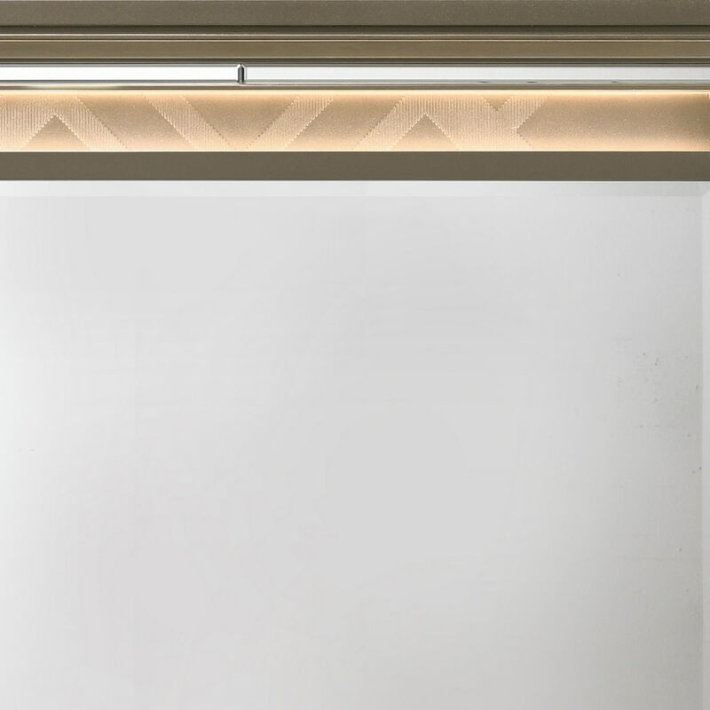 Contemporary Wall Mirror with LED and Accent Details, Gold and Brown-Benzara image number 3