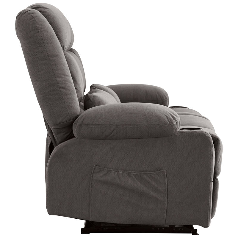 61.81 in. Wide Pillow Top Arm Fabric Rectangle Reclining Sofa with Cupholders