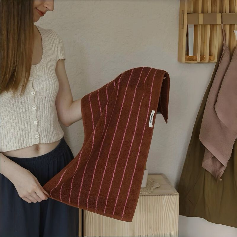 Retro Earthy Pinstripe Cotton  Spa Towel Set of 2 image number 6