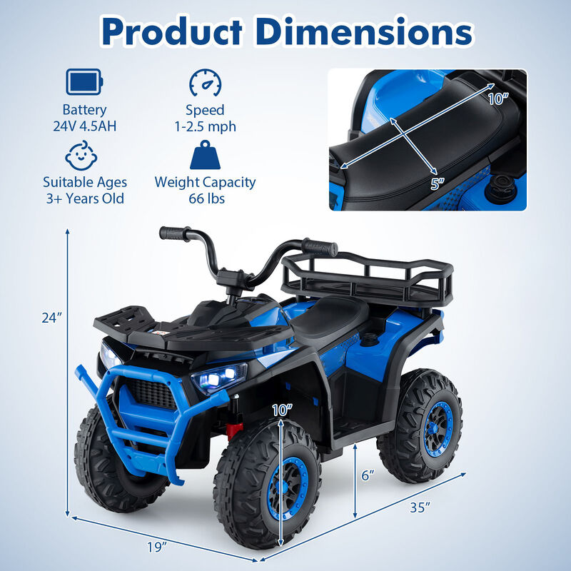 24V Kids Ride-On ATV Quad with LED Lights, Sound Effects and Electric Motor image number 3