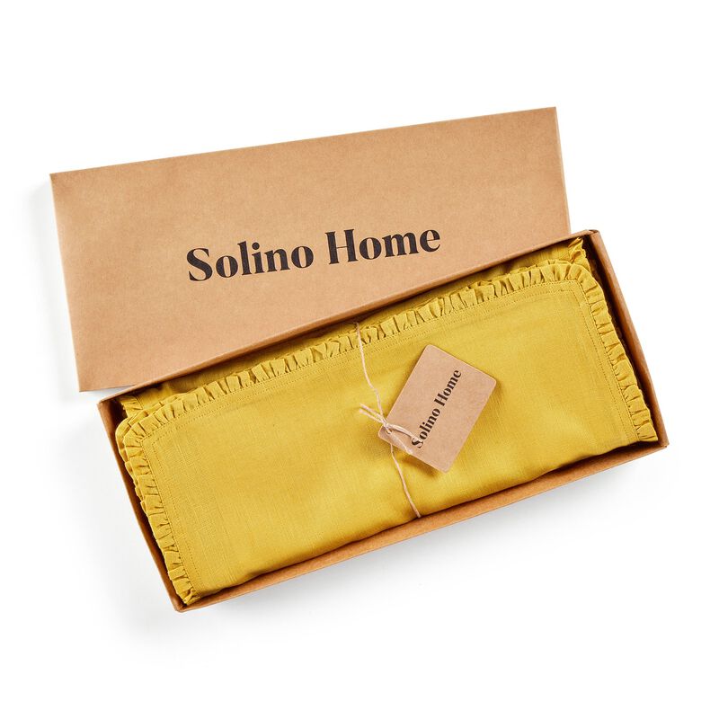 Solino Home Juliette Ruffle 100% Linen Table Runner &ndash; Handcrafted, Machine Washable, Perfect for Holiday and Everyday Dining