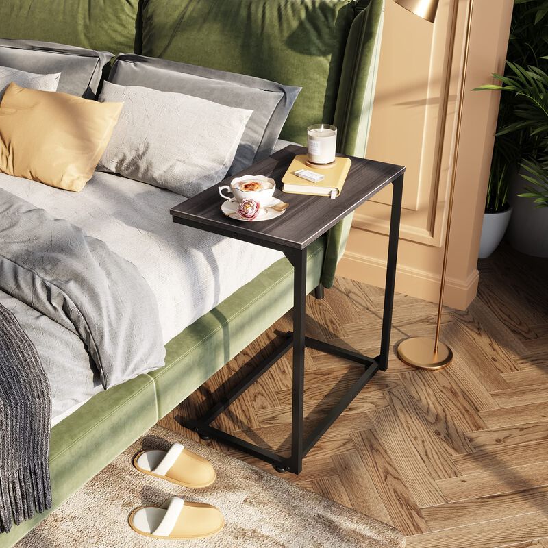 WLIVE Wide Snack Side Table, C Shaped End Table for Sofa Couch and Bed, Laptop Table, Work from Home, 26 Inch Tall, Light Brown