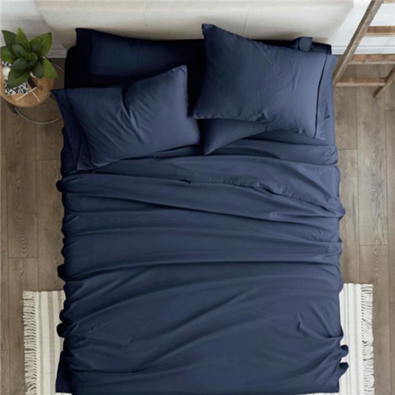 Hivvago Twin Navy Blue 4-Piece Soft Wrinkle Resistant Microfiber/Polyester Sheet Set