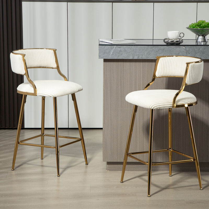 Streamdale Corduroy Counter Height Bar Stools with Back (Beige, Set of 2)