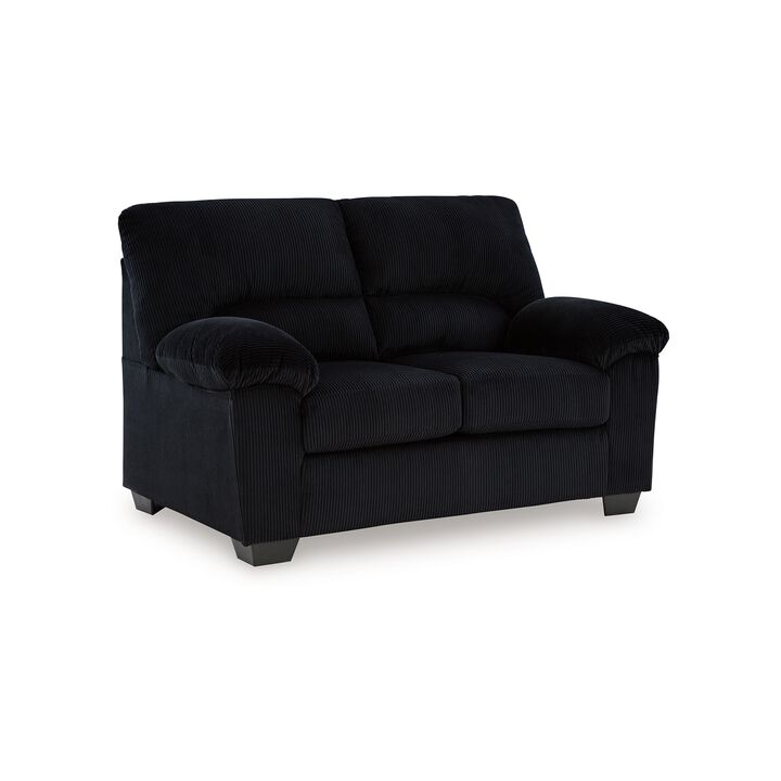 Simy Loveseat, 63 Inch Black Polyester Corduroy, Pillow Top Arms