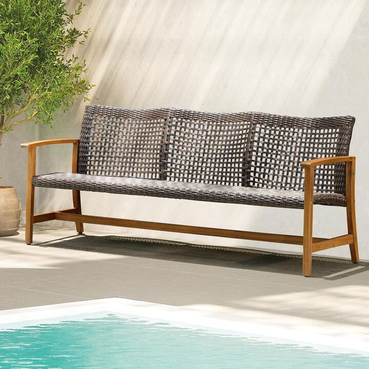 Teak Finish Acacia Wicker Patio Sofa