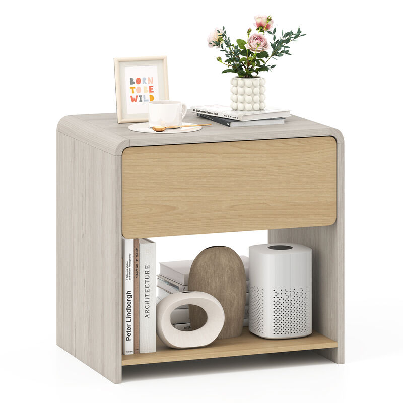 2-Tier Modern Style Nightstand with Drawer and Open Shelf