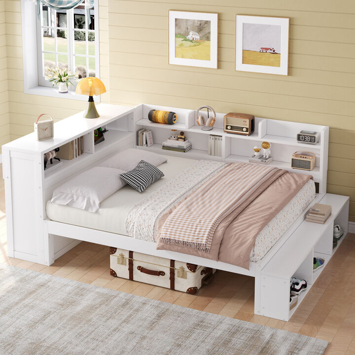 Merax Full Size White Wood Daybed with Storage Cabinets