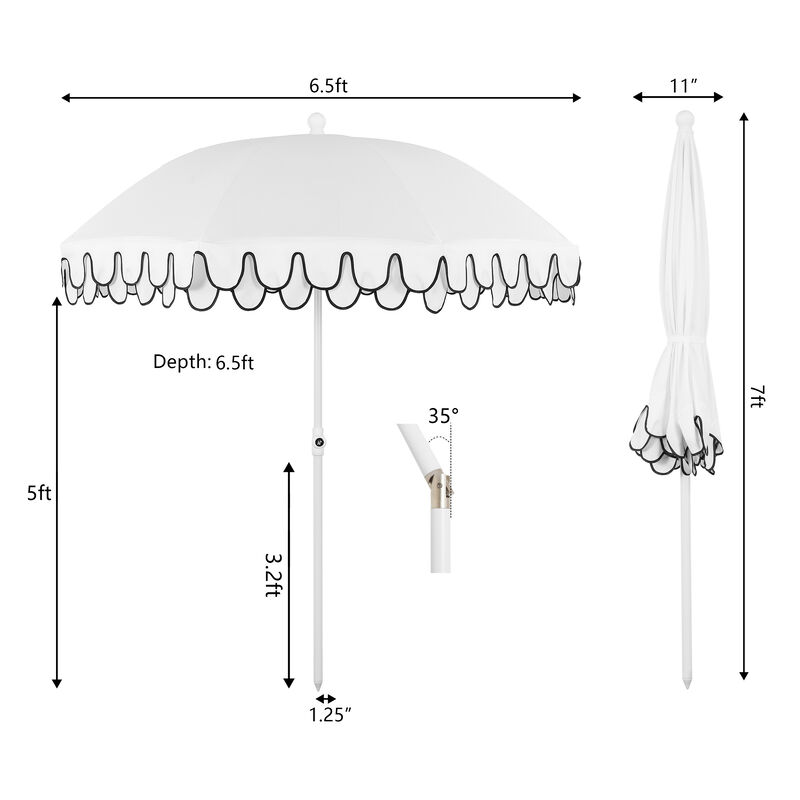 Horizon 6.5 ft. Classic MidCentury Scalloped Fringe Market Beach Umbrella with Push-Button Tilt, Wind Vent and UV Protection, and Carry Bag image number 3