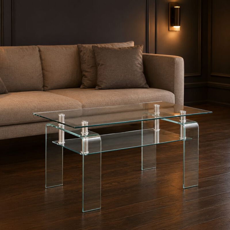 GOODSILO Rectangle Tempered Clear Glass Coffee Table with 2-Tier Storage, Modern Sleek Center Tea Table for Living Room image number 3