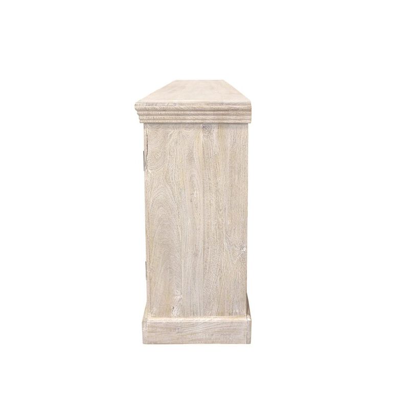 Alex Hamilton Tropez 6-Door Solid Wood Sideboard With Glass Panel in Distressed White Finish image number 4